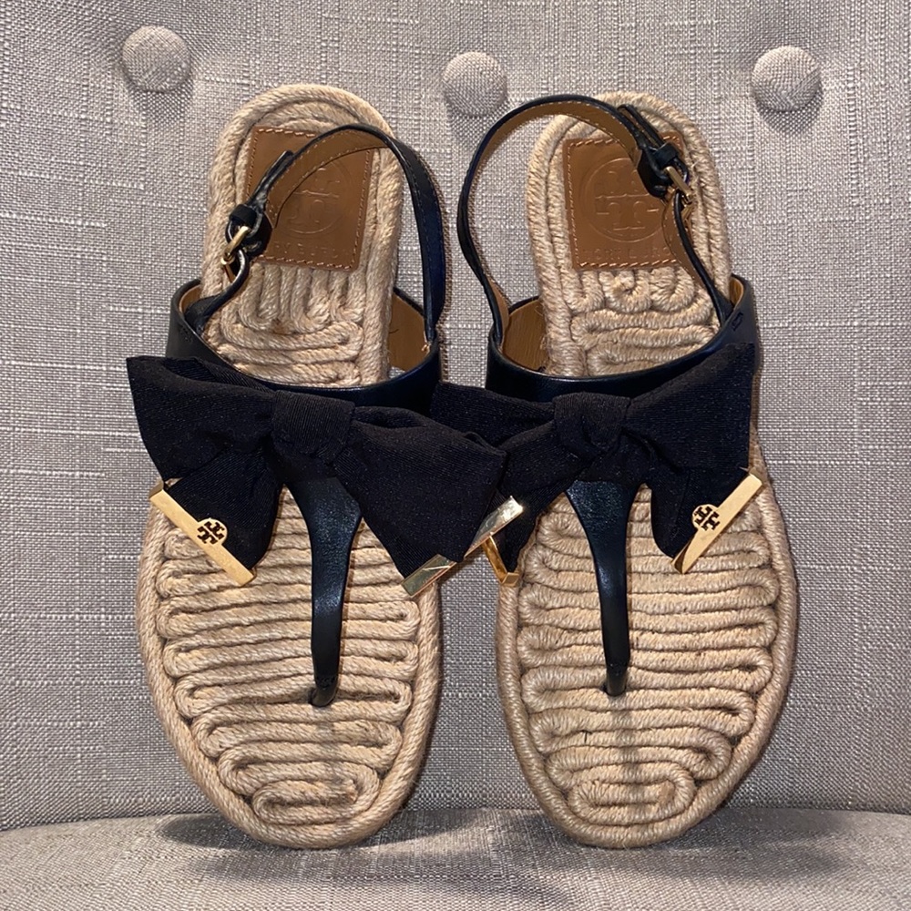 Tory Burch Penny Flat Bow Espadrilles Thong Sandal